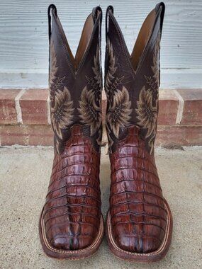 Caiman Aligator Croc Hornback Square Toe Boots Genuine Caiman Mens 9 D Lucchese